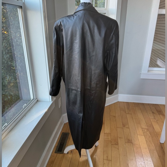 Vintage 70s 80s Charles Klein Black Leather Trench Coat Size Medium - Picture 5 of 16